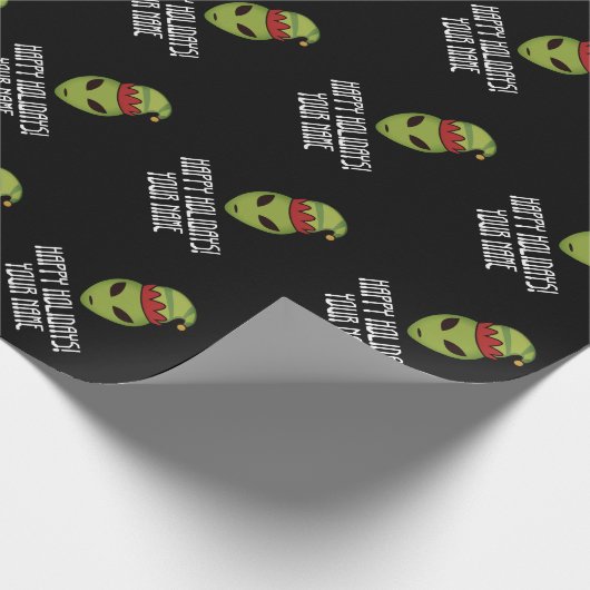Papier Cadeau Alien vert elfe coutume noir Noël (Coin)