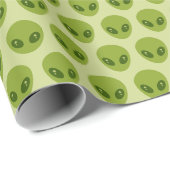 Papier Cadeau Alien vert mignon en tête de Motif (Coin rond)