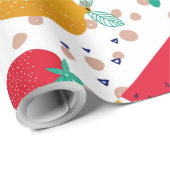 Papier Cadeau Aliments d'été colorés et fleurs motif (Coin rond)