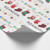 Papier Cadeau All Is Bright Christmas Nom personnalisé (Coin)