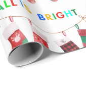 Papier Cadeau All Is Bright Christmas Nom personnalisé (Coin rond)