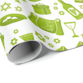 Papier Cadeau All The Symbols For Passover In Green  (Coin rond)