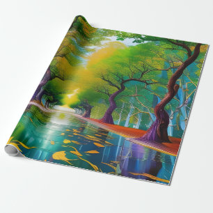 Papier Cadeau Allée d'arbres feuilles d'automne