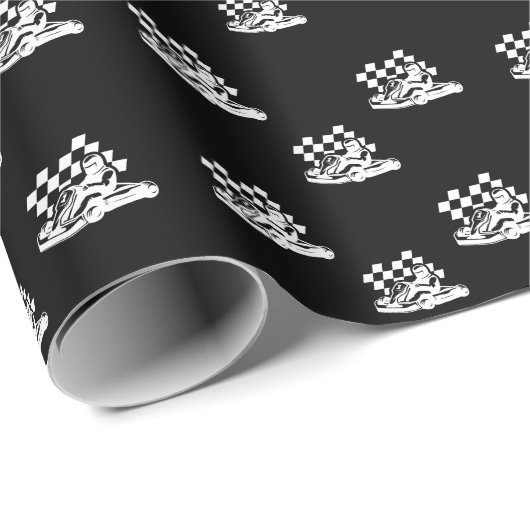 Papier Cadeau Allez karting, course voiture garçon anniversaire (Coin rond)