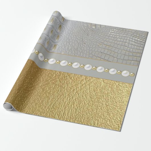 Papier Cadeau Alligator blanc et or de luxe caché (Déroulé)