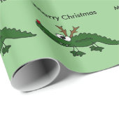 Papier Cadeau Alligator drôle de Noël comme renne (Coin rond)
