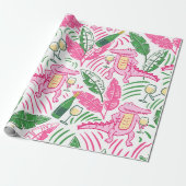 Papier Cadeau Alligator Vin rose vert Preppy (Déroulé)