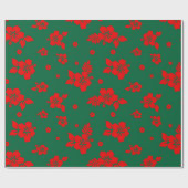 Papier Cadeau Aloha Hawaii Rouge sur le Motif de Noël vert (Plat)