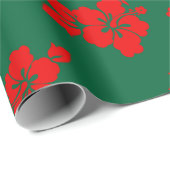 Papier Cadeau Aloha Hawaii Rouge sur le Motif de Noël vert (Coin rond)