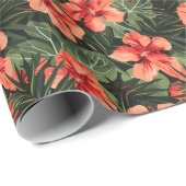 Papier Cadeau Aloha Ula Red Hibiscus Floral Pattern (Coin rond)