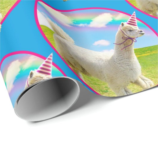 Papier Cadeau Alpaca Unicorne sous ciel ouvert (Coin rond)