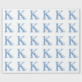 Papier Cadeau alphabet fleuri K (bleu et points) (Plat)