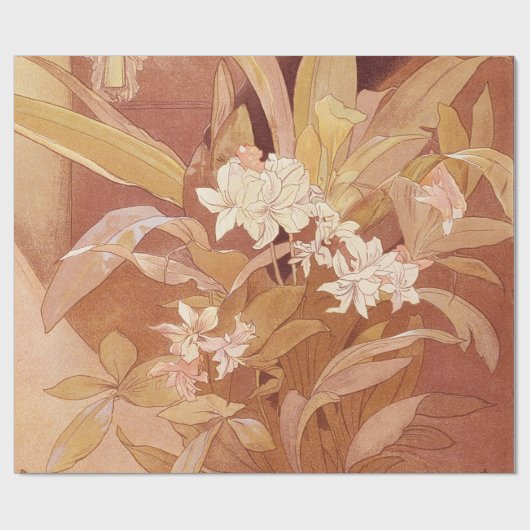 Papier Cadeau Alphonse Mucha Art Nouveau Détail floral (Plat)