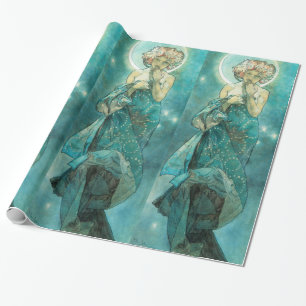 Papier Cadeau Alphonse Mucha Lune Clair De Lune Art Nouveau