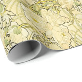 Papier Cadeau Alphonse Mucha Peonies Art Nouveau Floral Pattern (Coin rond)