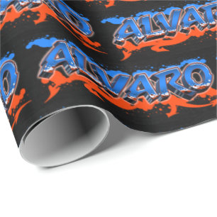 Papier Cadeau Alvaro prénom nom graffiti bleu orange