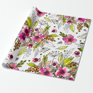 Papier Cadeau Amanda a dessiné un jardin floral à l'aquarelle
