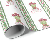 Papier Cadeau Amaryllis Bourgogne et Noël Topiaire (Coin rond)