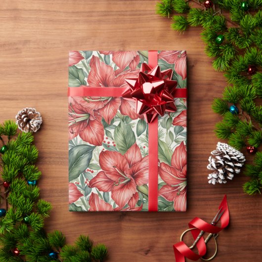 Papier Cadeau Amaryllis géant rouge pour les Fêtes (Cadeau de vacances)