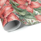 Papier Cadeau Amaryllis géant rouge pour les Fêtes (Coin rond)