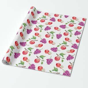 Papier Cadeau Amateur de fruits Raisins et Pommes 
