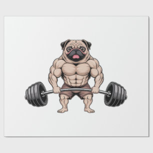 Papier Cadeau Amateur de pug musclé de levage de poids Kawaii
