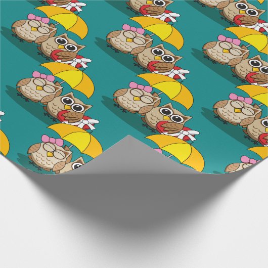 Papier Cadeau Amateurs de chouette avec parapluie et boîte de ch (Coin)
