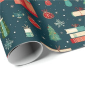 Papier Cadeau Amateurs de livres rêve Noël (Coin rond)