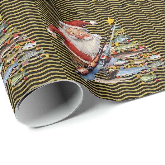 Papier Cadeau Amateurs de pêche Noël Père Noël (Coin rond)