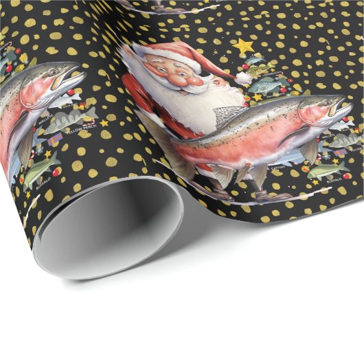 Papier Cadeau Amateurs de pêche Noël Père Noël (Coin rond)
