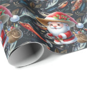 Papier Cadeau Amateurs de pêche Noël Père Noël (Coin rond)