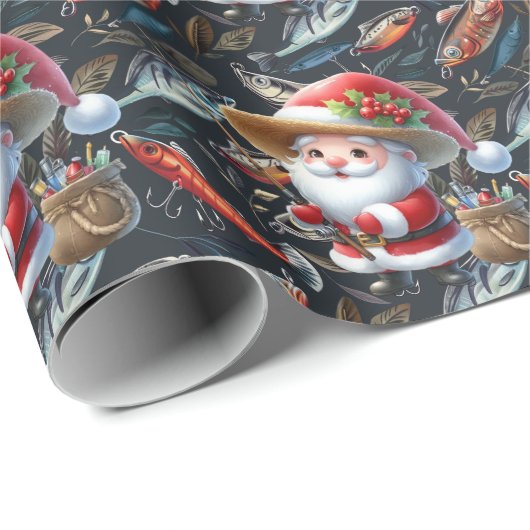 Papier Cadeau Amateurs de pêche Noël Père Noël (Coin rond)