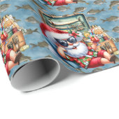 Papier Cadeau Amateurs de pêche Noël Père Noël (Coin rond)
