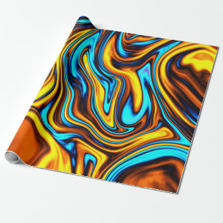 Papier Cadeau Ambre d'or et coulée de lave Abstraite bleue