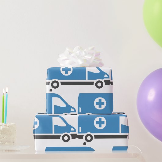 Papier Cadeau Ambulance bleu gris