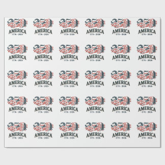 Papier Cadeau America 250 Étoiles et Bandes Patriotiques 
