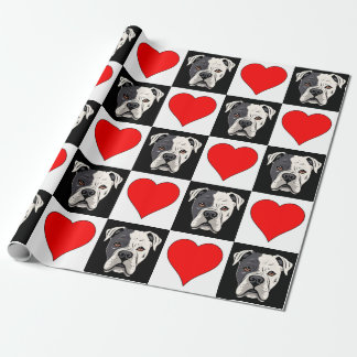 Papier Cadeau American Bulldog et Motif de coeur cadeau Amoureux