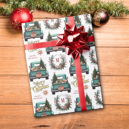 Papier Cadeau American Cocker Spaniel Chien Retro Camion Monogra