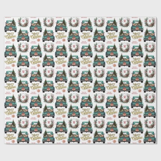 Papier Cadeau American Cocker Spaniel Chien Retro Camion Monogra (Plat)