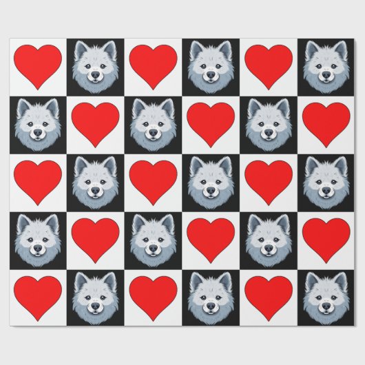 Papier Cadeau American Eskimo Chien Coeur Motif mignon Chiot Cad (Plat)