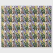 Papier Cadeau American Eskimo Chien Fleurs de printemps Peinture (Plat)