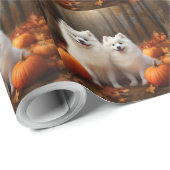 Papier Cadeau American Eskimo Chiot Automne Citrouille délice (Coin rond)