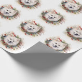 Papier Cadeau American Eskimo Christmas Wreath Festive Pup (Coin)