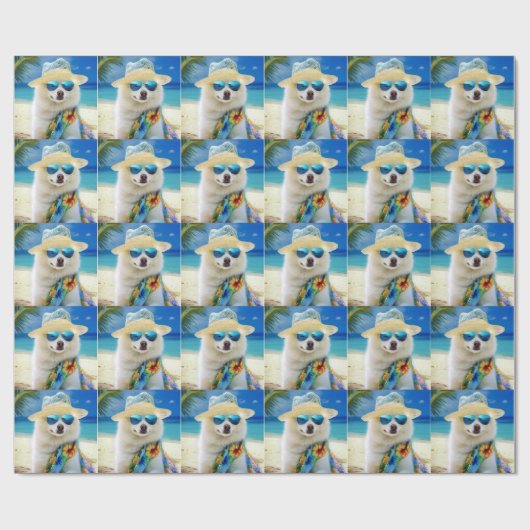 Papier Cadeau American Eskimo on Beach, cadeau d'été pour amoure (Plat)