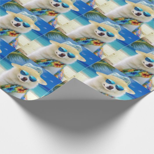 Papier Cadeau American Eskimo on Beach, cadeau d'été pour amoure (Coin)