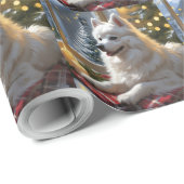 Papier Cadeau American Eskimo With Christmas Lights Holiday (Coin rond)