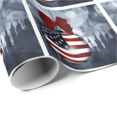 Papier Cadeau American Flag Christmas Orament and Skyline (Coin rond)