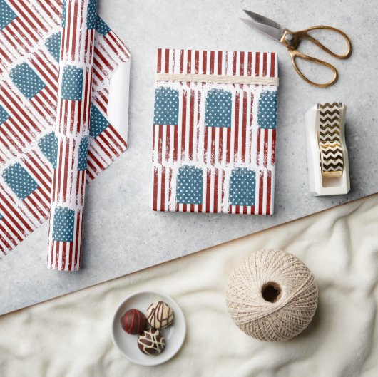 Papier Cadeau American Flag Distressed Design (Artisanat)