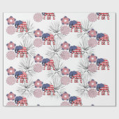 Papier Cadeau American Flag Fireworks Elephant 4 juillet (Plat)