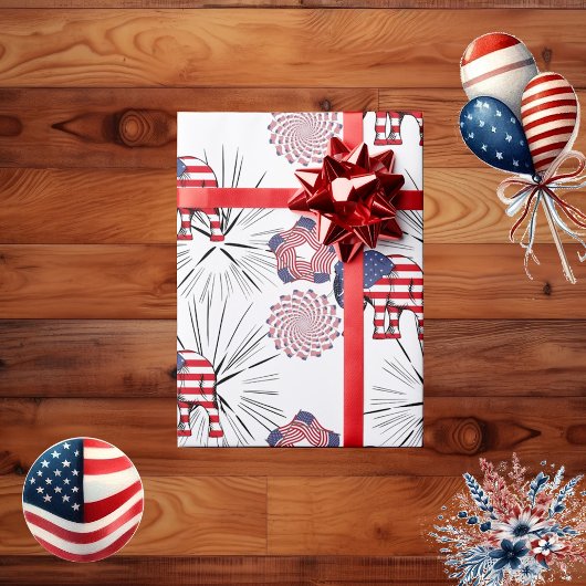 Papier Cadeau American Flag Fireworks Elephant 4 juillet